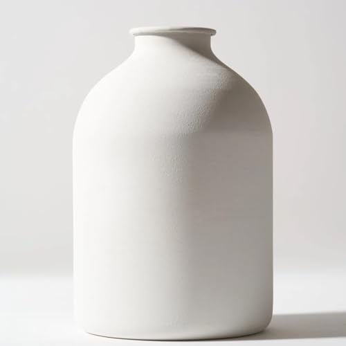 Large White Vase, Big Iron Vase for Long Stem Flowers, White Arlo Matte Finish for Modern Minimalist Table Decor, Japandi Home Decor