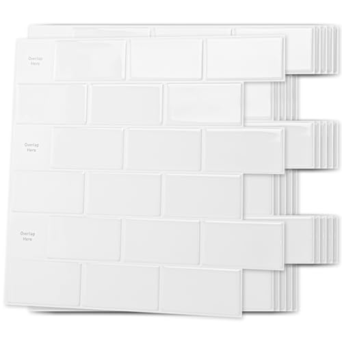 Art3d 10-Sheet Peel and Stick Backsplash Tile for Kitchen, Textured Self-Adhesive Subway Wall Tile for Kitchen Bathroom Laundry Room, Enhanced Backing Adhesion & Thicker Design - 12'x12' White
