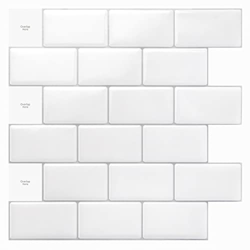 Art3d Premium 10-Sheet Peel and Stick Tile Backsplash - 12'x12' for Kitchen , Bright White