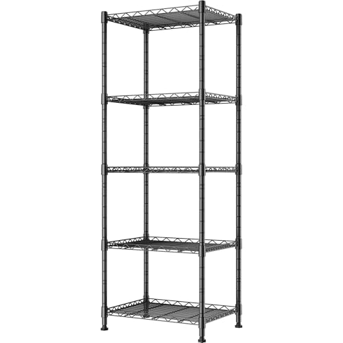 REGILLER 5-Wire Shelving Metal Storage Rack Adjustable Shelves,Standing Storage Shelf Units for Laundry Bathroom Kitchen Pantry Closet(Black,11.8' D x 16.6' W x 53.5' H)