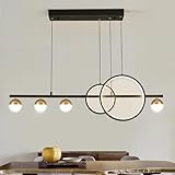 39' Modern Linear LED Chandelier, Dimmable LED Kitchen Island Pendant Light with Remote Control, Black and Gold Modern Chandelier for Dining Room, Adjustable Height Hanging Light Fixture Over Table