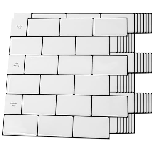 Art3d Backsplash Tile for Kitchen Peel and Stick, 10-Sheet Stick on Subway Tiles for Kitchem, Bathroom Back Splashes, 12'x12', Warm White with Black Grout