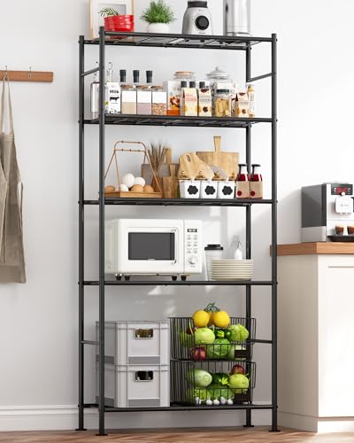 Sakugi Storage Shelves - 5 Tier Shelf Organizer, Heavy Duty Garage Shelving Unit with Leveling Feet, Stable Metal Shelves Organizer for Pantry, Kitchen and Closet, 33.1' W X 12.6' D X 72.0' H, Black