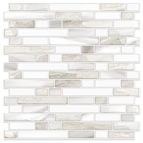 STICKGOO Thicker Design Peel and Stick Tile Backsplash, 12”×12”Stick on Backsplash for Kitchen, Self Adhesive Tile for Kitchen Backsplash and Bathroom(10 Sheets,Beige & White)