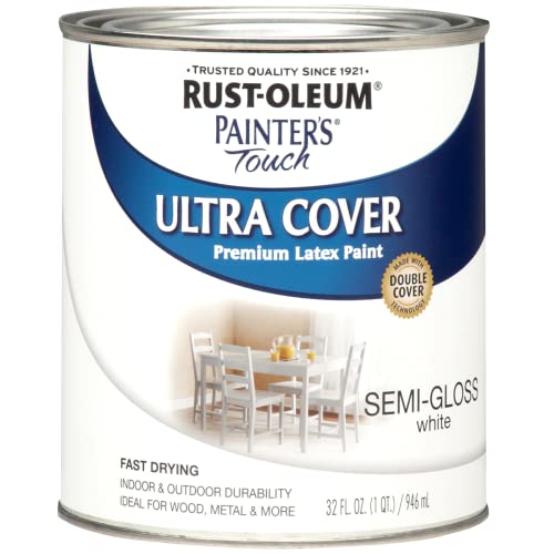 Rust-Oleum 1993502 Painter's Touch Ultra Cover Multi-Purpose Brush-On Paint, 1 Quart, Semi-Gloss White