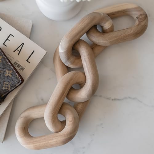 Peakoly Book Shelf Decor Aesthetic - Acacia Wood Chain Link Decor, Modern Coffee Table Decor Items, Home Décor Accents, Bookshelf Decor, Small Home Decor for Shelves, Console Table Decor, Wooden Decor