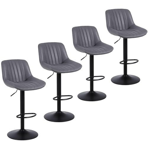 Youhauchair Bar Stools Set of 4, Swivel Counter Height Barstools with Back, Adjustable PU Leather Bar Chairs, Modern Armless Kitchen Island Stool, Dark Grey