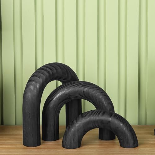 ANONYO 3Pcs Wooden Arches Decorative Object Coffee Table Decor Boho Shelf Decor Arch Design japandi Home Decor Aesthetic Shelf Decor Neutral Home Decor Accents (Black Pine)