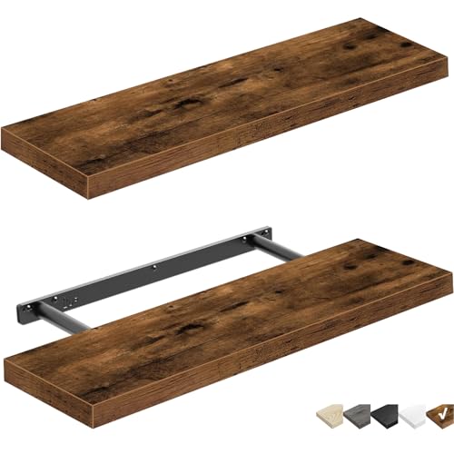 QEEIG Floating Shelves Wall Shelf 24 inches Long Farmhouse Bathroom Decor Bedroom Kitchen Living Room Wall Mounted 24 x 9 inch Set of 2, Rustic Brown (008-60BN)