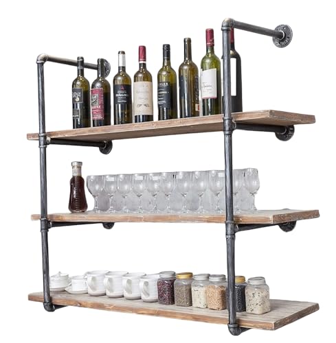 Industrial Wall Mounted Iron Floating Pipe Shelves/Shelving/Racks/Storage/Bookcases/Brackets, DIY Open Bookshelves/Shelving for Kitchen/Office, Retro Black,(4-Tier Shelf Brackets,Not Include Planks)