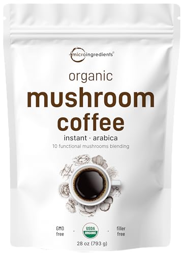 Organic Instant 10 in 1 Mushroom Coffee Powder, 28 Ounce (317 Servings) | Weight & Immune Support | Premium Arabica Coffee with Lion’s Mane, Chaga, Reishi,& More