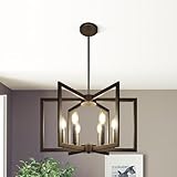 Klgxnrd 6-Light Modern Farmhouse Black Chandeliers for Entryway, Geometric Pendant Lights Kitchen Island, Hanging Industrial Metal Chandelier for Stairway Foyer Hallway Dining Room