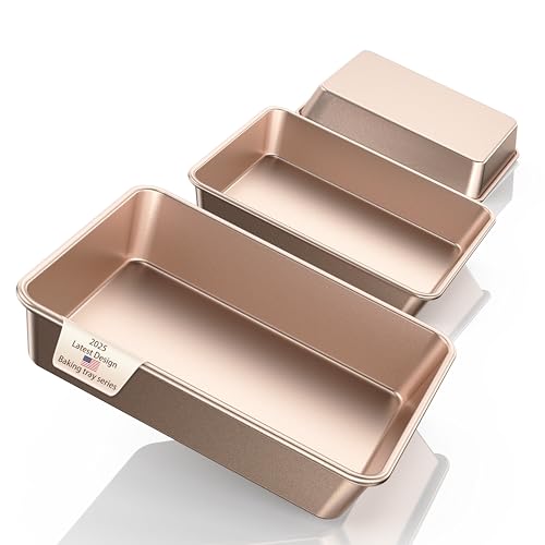 Goeasyoii Baking Dishes Set of 3, Casserole Dishes for Oven, 9'+11'+13' Heavy Metal Deep Rectangular Bakeware, Lasagna Pans Deep for Baking Cake Kitchen (BD1)