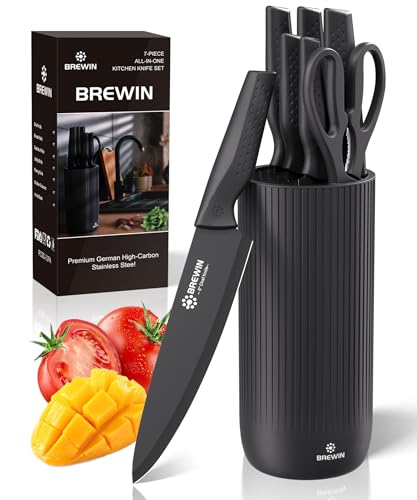 Brewin 7-Piece Kitchen Knife Set with Universal Block
