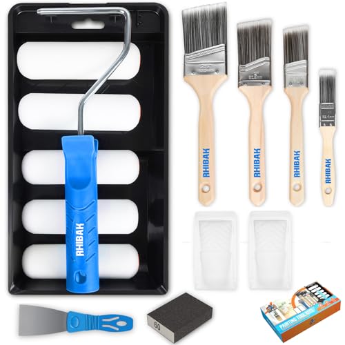 Rhibak Paint Roller Kit, Paint Brushes and 4 Inch Foam Small Paint Roller kit for Professional or Home Owners with All Paints and Stains for Professional Painting Results