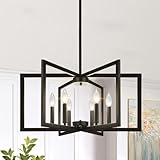 6-Light Modern Black Chandelier, Geometric Dining Room Light Fixture Industrial Pendant Lights Kitchen Island, Hanging Metal Farmhouse Chandelier for Dining Room Entryway Foyer