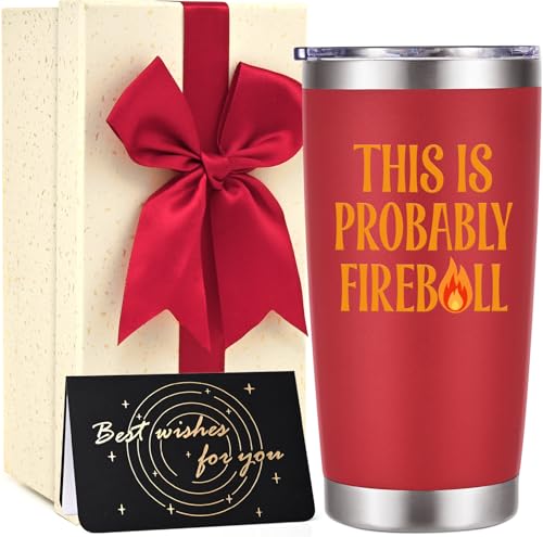 LiqCool Fireball Whiskey Gifts, This is Probably Fireball Tumbler, Christmas Gifts for Men Women Friends, Novelty Birthday Gifts For Him Her, 20 Oz Insulated Tumbler with Gift Box(Red)