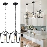 Sheetea 2-Pack Farmhouse Pendant Lights Kitchen Island, Black Pendant Light Fixtures Hanging Lamp for Kitchen, Modern Kitchen Pendant Lighting Over Island, Metal Cage Design, Sloped Ceiling Adaptable