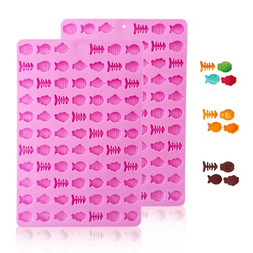 2 PCS Gummy Fish Candy Molds Silicone, Cat Dog Treat Molds,152 Cavity Fish Mini Silicone Mold for Chocolate, Fondant, Candy, Biscuits, Cookie, Jelly and Cat Dog Training Commands Concept