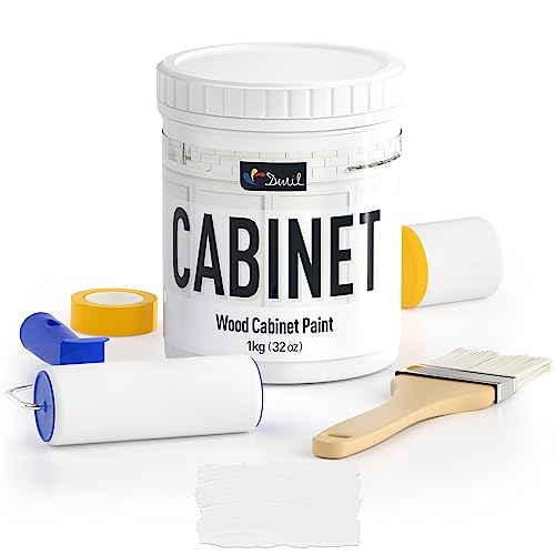 DWIL Cabinet Paint All Match - 32 OZ White | Waterproof, No Sanding, Low Odor | Kitchen and Bathroom Cabinet Makeover Kit