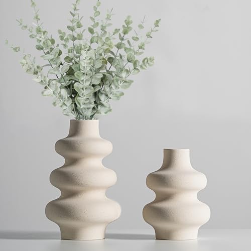 Steviieden Ceramic Vases Set 2, Modern Home Decor,Off White Round Vases,Modern Dried Flower Vases, Boho Home Decor for Centerpieces Wedding Dinner Table Party Living Room Office Bedroom