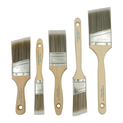 Pro Grade, Paint Brushes, 5-Piece, Paint Brush Set: Flat & Angle Brushes for Latex and Oil Paints, Stains, Interior & Exterior Home Improvement