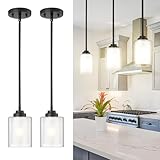 TENGXIN Modern Pendant Light, Matte Black Pendant Lights Kitchen Island,Farmhouse Pendant Lighting for Dining Room Bedroom Bar Office 2Pack,TXPLBK02-2PK