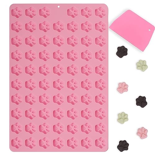 Amyandone Mini Paw Print Silicone Molds, 69 Cavities Food Grade Pawprint Mold for Chocolate, Candy, Jelly, Gummy, Dog Treats, Cake Décor, Snack Biscuits (with a Scraper)