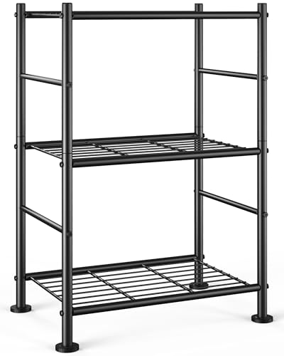 Sakugi Storage Shelves - 3 Tier Shelf Organizer, Sturdy Metal Shelving with Adjustable Leveling Feet, Space-Saving Shelves Organizer for Pantry, Laundry, Kitchen (18' x 12' x 30', Black)