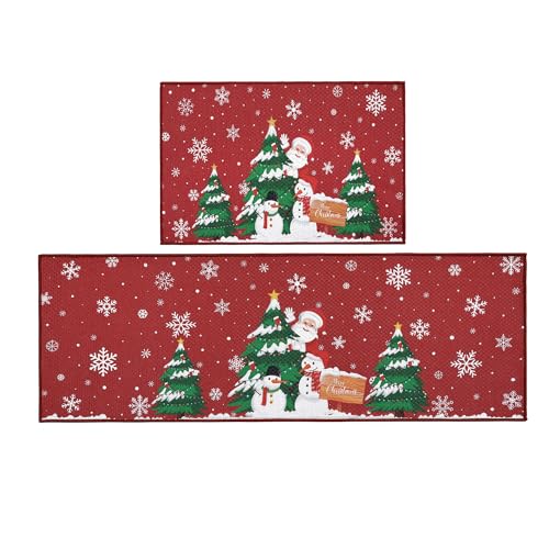 CAROMIO Christmas Kitchen Mat Set of 2 Non Slip Doormats Welcome Mats for Front Door Floor Mats Ourdoor Decor Welcome Mat Stain Resistant Room Decor Carpet for Entrance 17''x29''+17''x47''