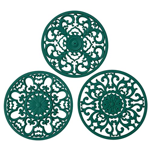 Extra Thick Silicone Trivet Mat for Hot Dishes, Hot Pots and Pans, Pot Holder, Hot Pad to Portect Your Table and Countertop, Kitchen Decor and Accessories,Malachite Green,Set of 3