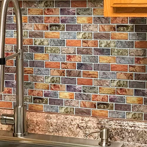 Art3d 10-Piece Peel & Stick Kitchen/Bathroom Backsplash Tiles, 12' X 12' Colorful Marble Tile Design