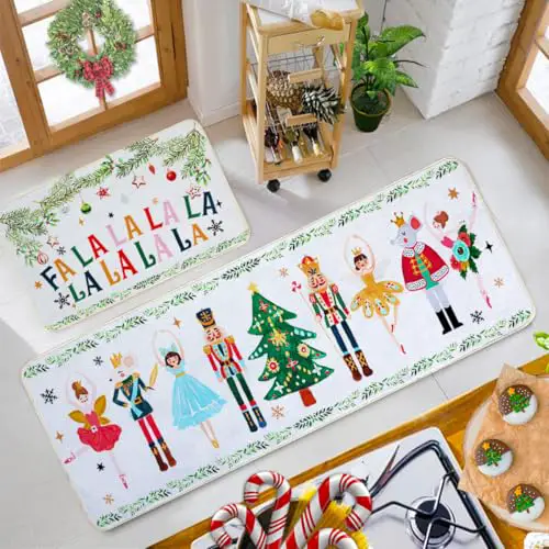 INFISIBLE Nutcracker Christmas Decor Kitchen Rugs Floor Mats Set of 2, Nutcrackers Xmas Gifts Indoor Christmas Decorations, Nutcracker Kitchen Floor Mats for in Front of Sink, Non Skid & Washable