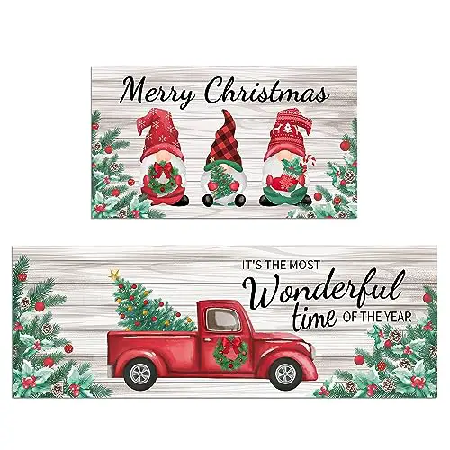 Christmas Kitchen Rugs - 2 Piece Kitchen Mats Set Non-Slip Kitchen Backing Area Rugs It's The Most Wonderful Time of The Year Decoration Doormat Indoor Outdoor Entry Mat (17' x 29' + 17' x 47')