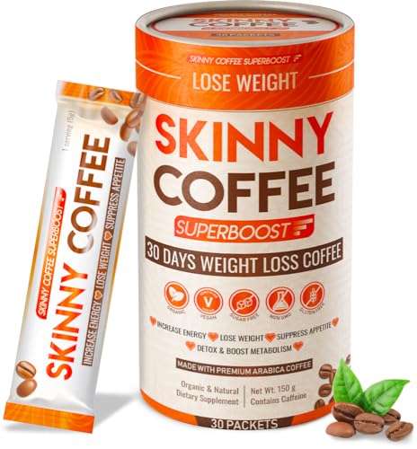Skinny Coffee Super Boost Weight Loss Coffee, Fat Burners for Men & Women, Sugar-Free, Keto, Vegan, Reduces Bloating, Supports Energy & Metabolism, Appetite Suppressant for Weight Loss (30 Packs)