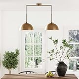 Nathan James Percy Modern 2-Light Pendant Island Light Fixture, Brass Hanging Lights with Gold Metal Shade and Adjustable Cord, for Kitchen, Living Room, Vintage Brass