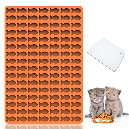 Amyandone Cat Treat Molds, 112 Cavities Mini Fish Shape Silicone Mold for Baking Pet Treats/Biscuits/Snacks for Cat, Dog or Kids as Awards, Food-Grade Fish Mold for Candy/Chocolate (with a Scraper)