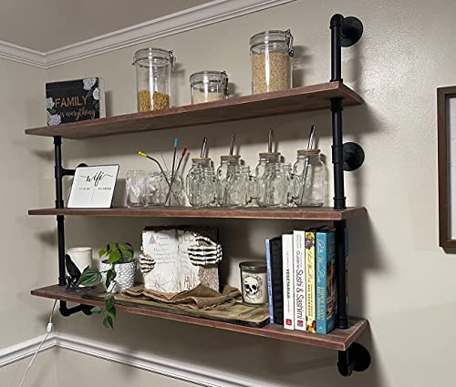 HDDFER Floating Shelves,Wall Mounted Rustic Wood Shelf,Pipe Shelves,Industrial Pipe Shelving with Real Wood Planks 48 inch Industrial Wall Shelves Hanging Bookshelf Farmhouse Kitchen Bar Shelving
