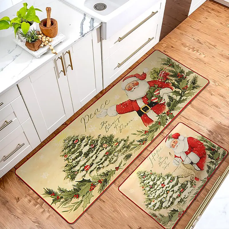 WDEHPBZ Christmas Kitchen Rugs Set of 2 Christmas Decoration, Winter Home Decor Low Christmas Kitchen Mat Non Skid Washable Profile Kitchen Rugs for Floor(16x59&16'x24')