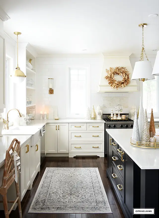 White and Gold Kitchen Christmas Decor