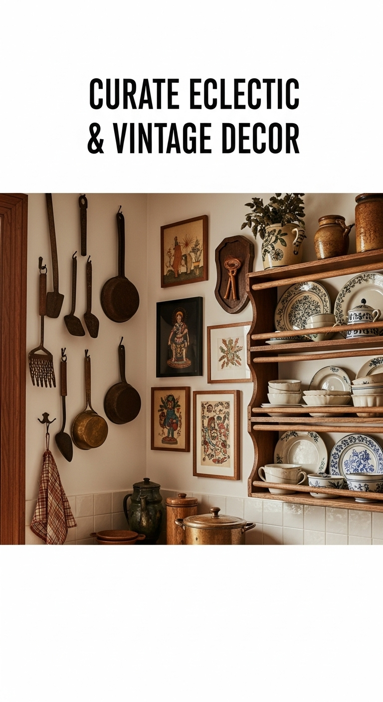 curate-eclectic-vintage-decor-kitchen-antique-tools-gallery-wall-ceramic-dishes