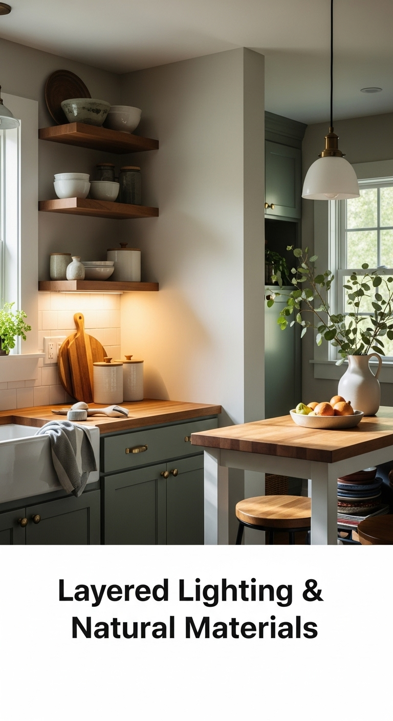 layered-lighting-natural-materials-small-kitchen-wood-countertop-ceramic-containers