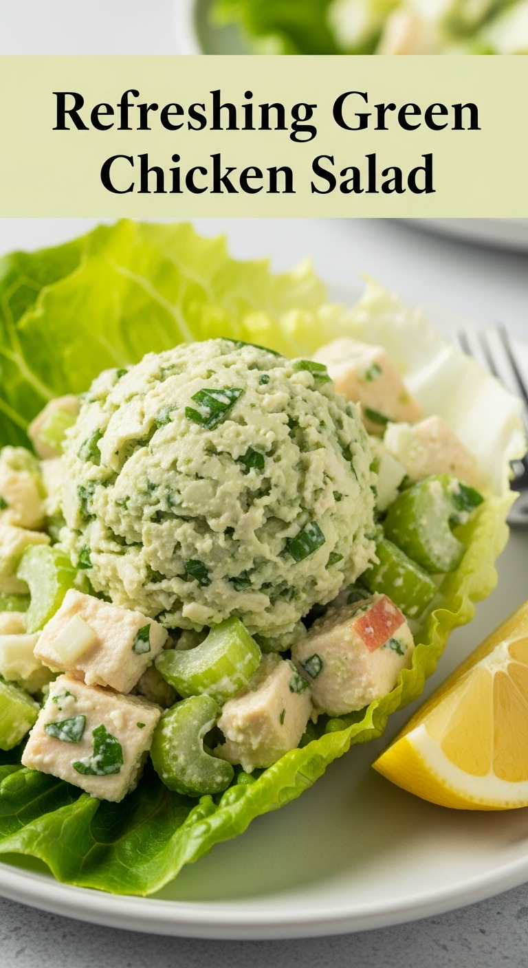 refreshing green goddess chicken salad in butter lettuce cup with lemon slice