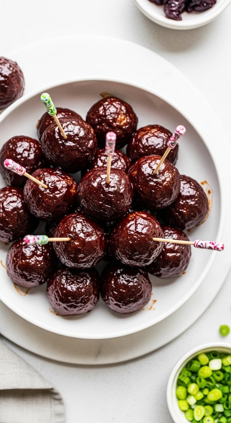 3-ingredient-grape-jelly-bbq-meatballs-with-toothpicks-and-green-onions
