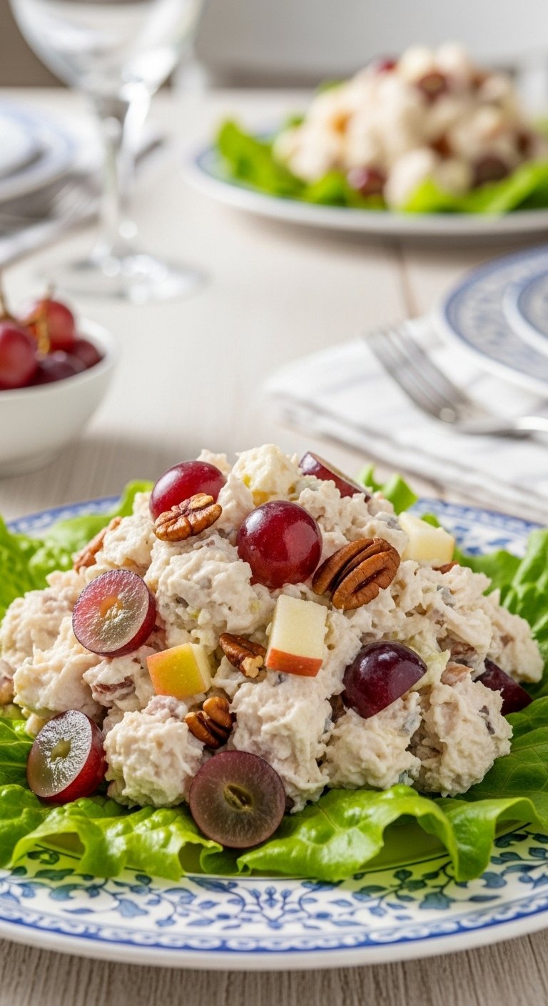 Fancy Nancy chicken salad with grapes, apples, and pecans served on lettuce