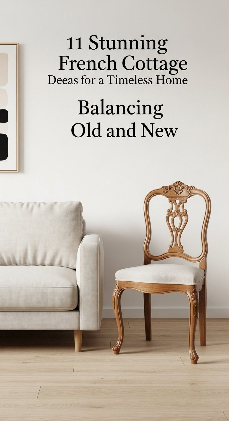 French cottage decor balancing old new modern sofa antique Bergere chair living room elegant fresh modern art print