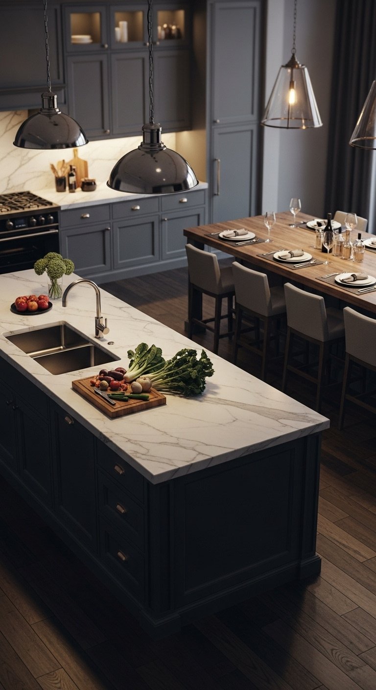 Grand luxury kitchen with two parallel islands one for prep and one for entertaining