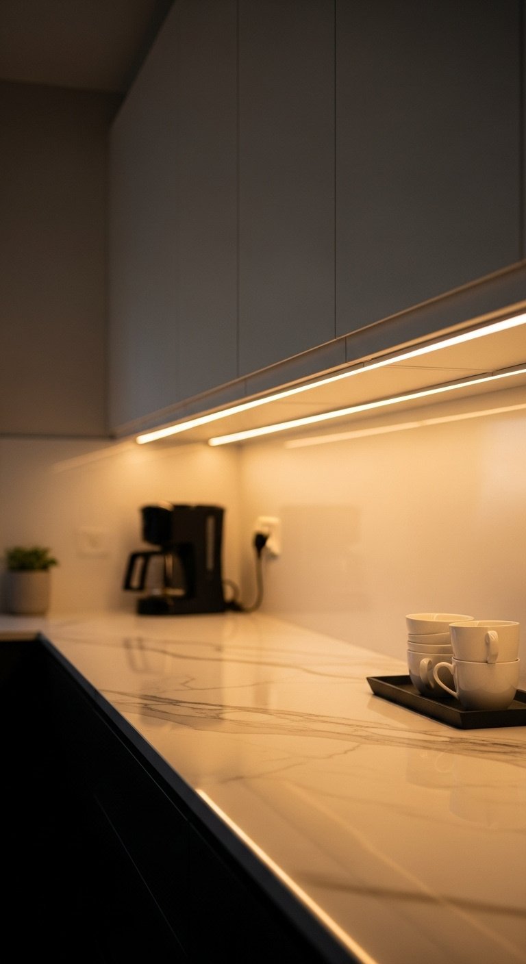adding-statement-lighting-led-strips-marble-countertop-modern-kitchen