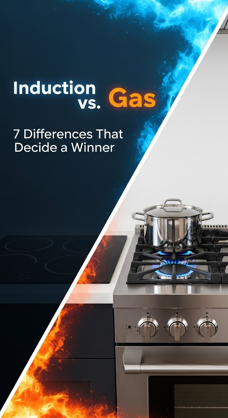 An induction cooktop demonstrating rapid boiling next to a gas stove, highlighting the difference in speed and efficiency.