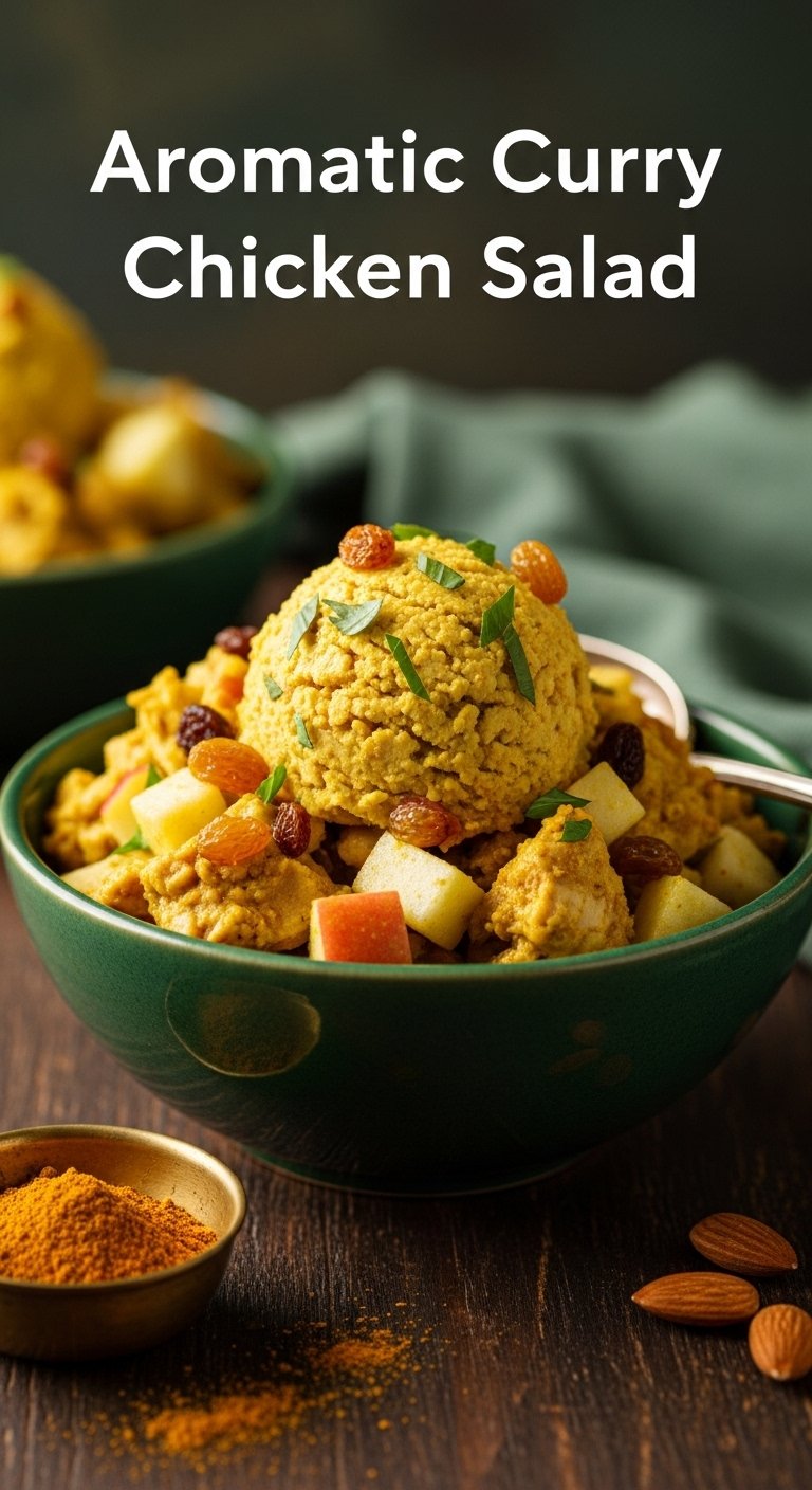 aromatic-curry-chicken-salad-with-apple-raisins-and-almonds-in-green-bowl
